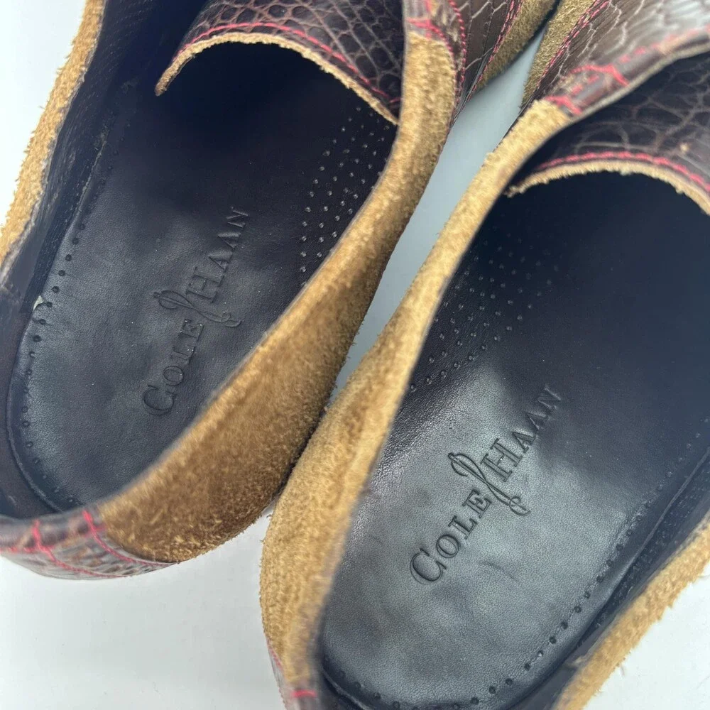 Cole Haan Shoes Mens Size 12 Brown Croc Embossed Leather Suede Oxford Studded